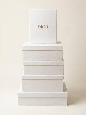Authentic Dior White Textured Gift Box Gold Logo